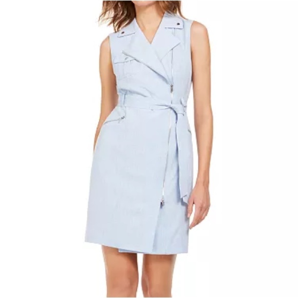 Calvin Klein Zip Front Belted Dress Regatta and White Worn Once Beautiful Sz 20